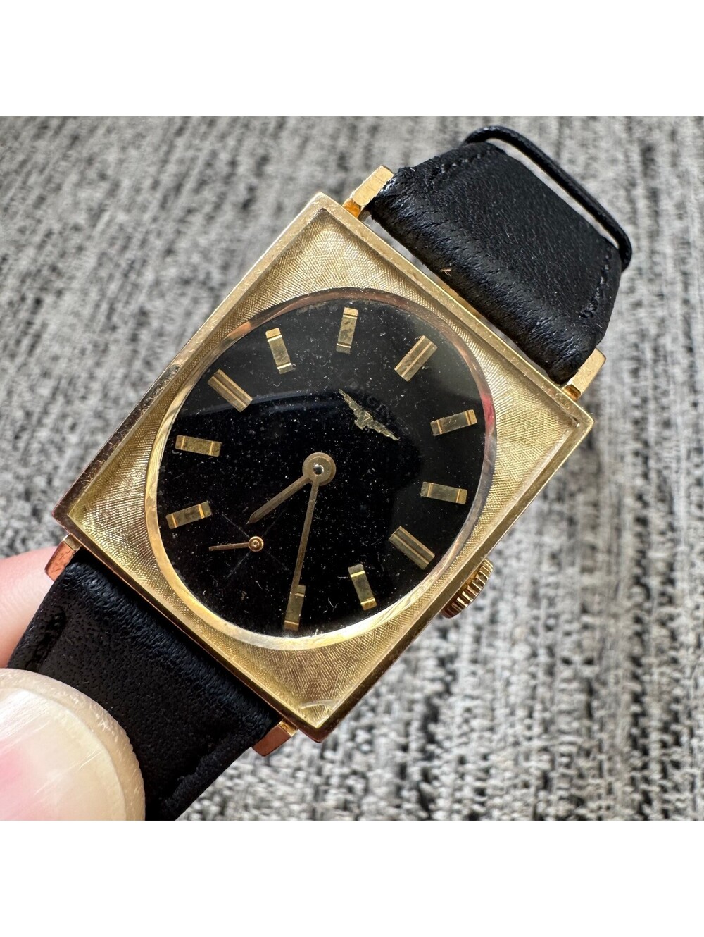 Vintage Longines Manual Wind Tank 10K Gold Filled Watch Black Oval Dial